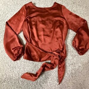 DREW Timeless Classic Rust Fall Dress Satin Wrap Blouse – Size Large